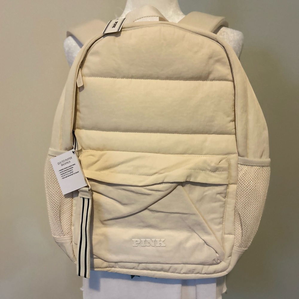 PINK Victoria’s Secret Quilted Puffer Backpack Color White Shell,One size - Picture 2 of 9